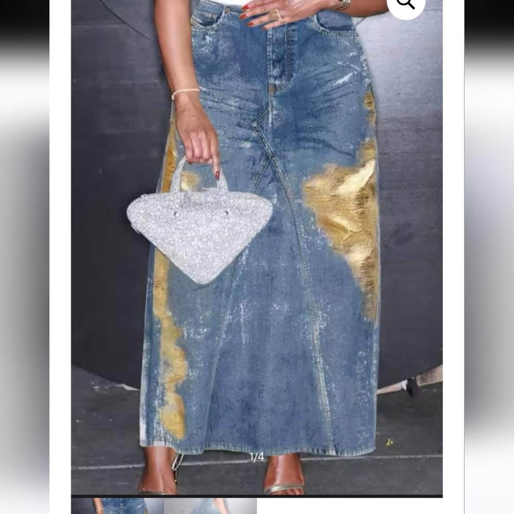 Plus Size Denim Skirt Metallic Coating By PLUSWEAR